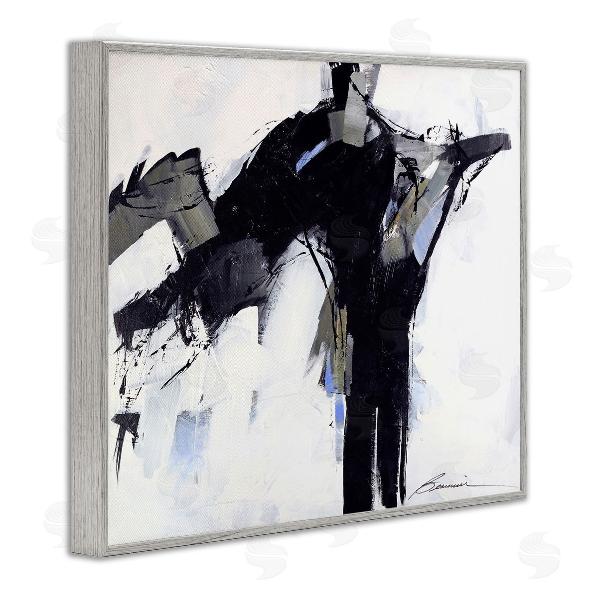Beau Wild Ink Drip Flat Brush Strokes Modern Industrial Gray Framed Giclee Wall Art Print