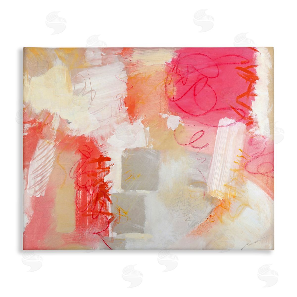 Beau Wild Vivid Pink Geometric Shapes Scribble Doodle Lines  Stretched Canvas Wall Art Print
