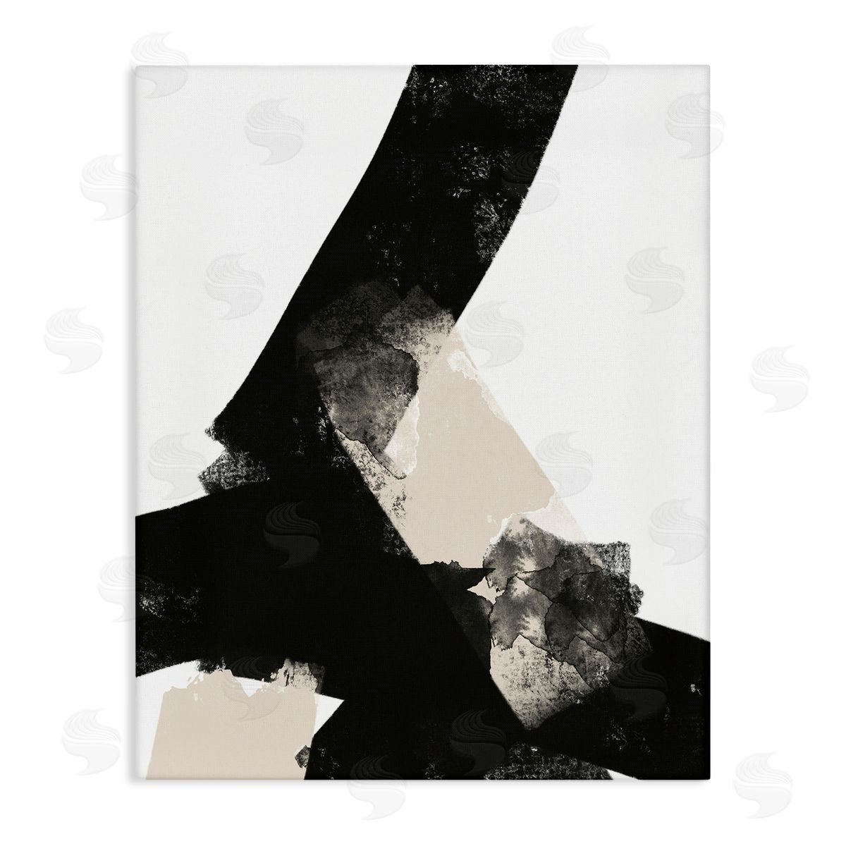 Brandon Wong Bold Black Shapes Curved Stripe Abstract Painting Stretched Canvas Wall Art Print