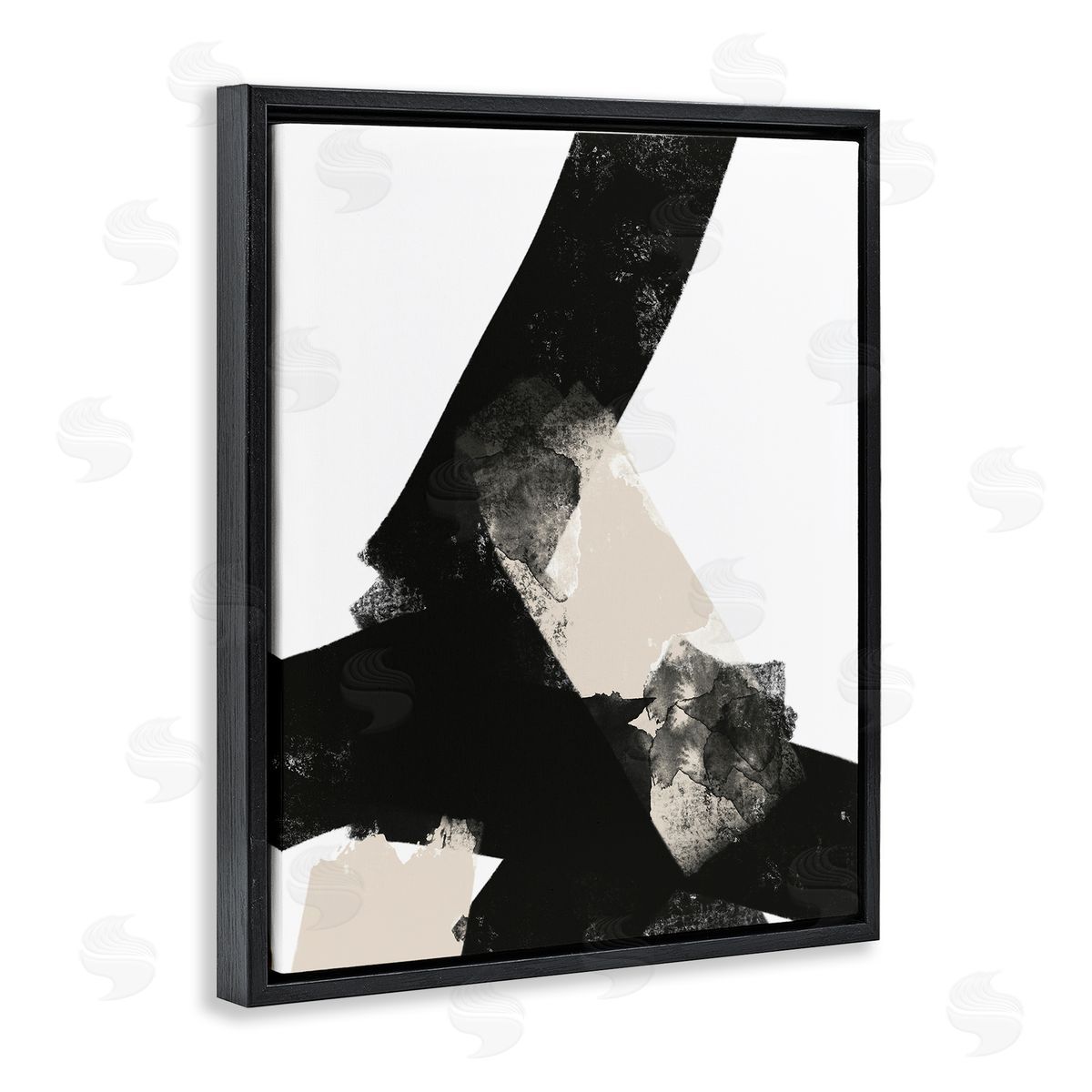 Brandon Wong Bold Black Shapes Curved Stripe Abstract Painting Black Floating Frame Canvas Wall Art Print