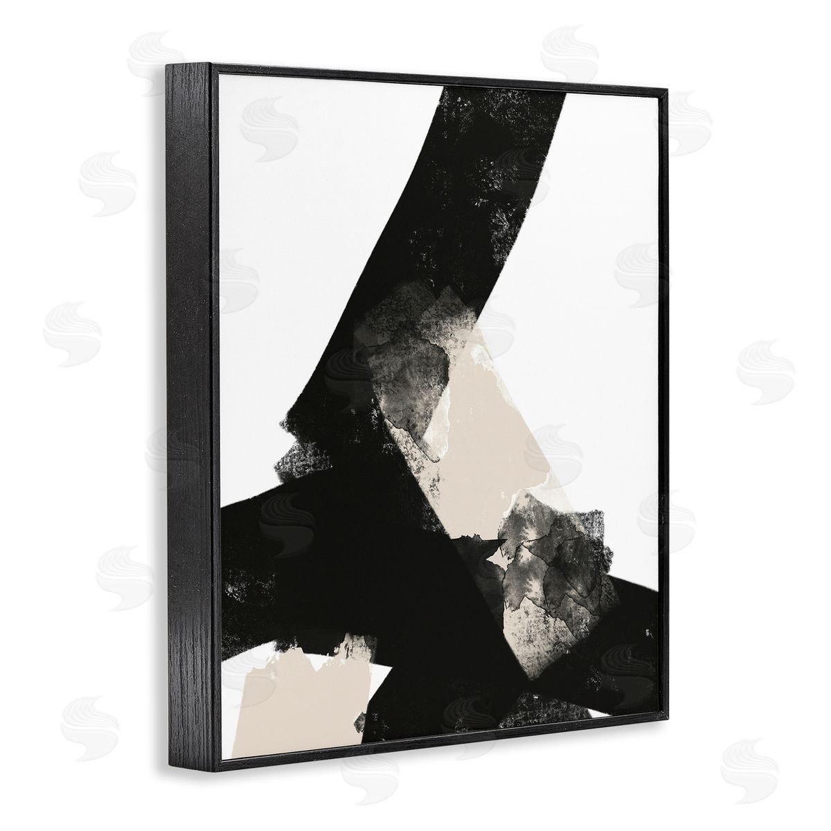 Brandon Wong Bold Black Shapes Curved Stripe Abstract Painting Black Framed Giclee Wall Art Print