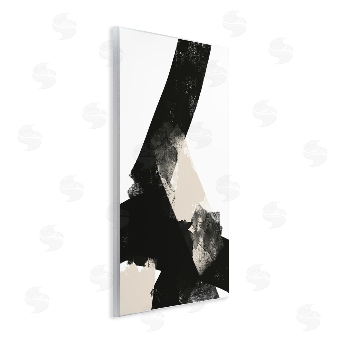 Brandon Wong Bold Black Shapes Curved Stripe Abstract Painting Wall Plaque Art Print