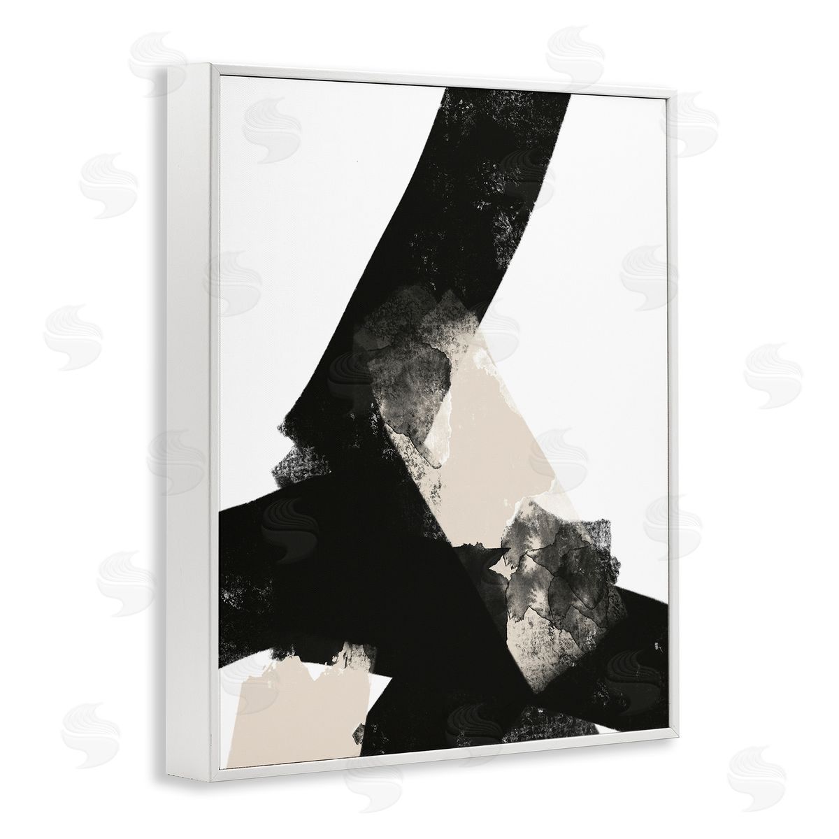 Brandon Wong Bold Black Shapes Curved Stripe Abstract Painting White Framed Giclee Wall Art Print