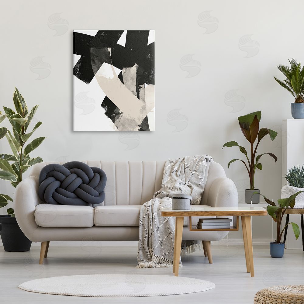 Brandon Wong Curved Layered Stripes Abstract Layered Brush Strokes  Canvas Wall Art Print in Room