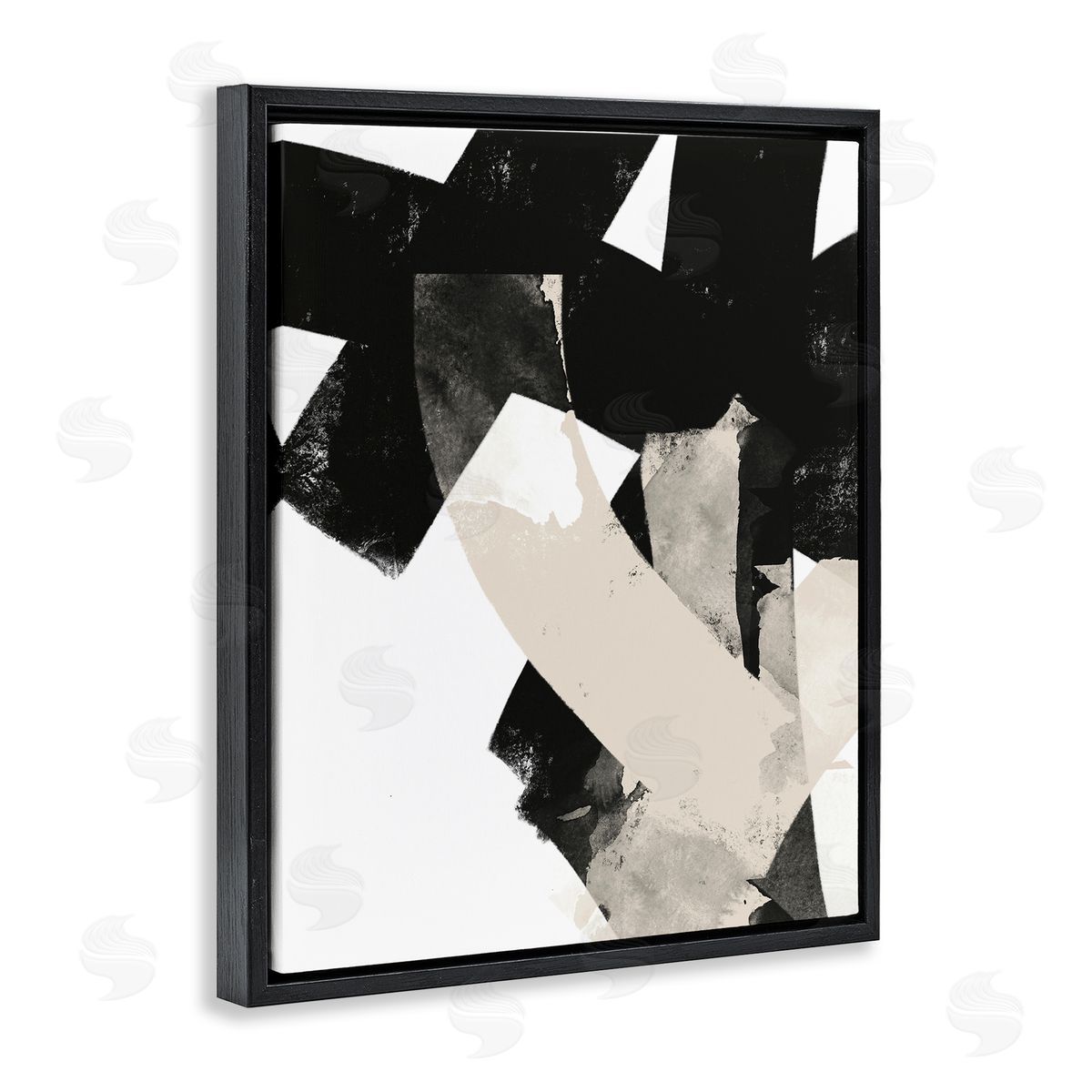 Brandon Wong Curved Layered Stripes Abstract Layered Brush Strokes  Black Floating Frame Canvas Wall Art Print
