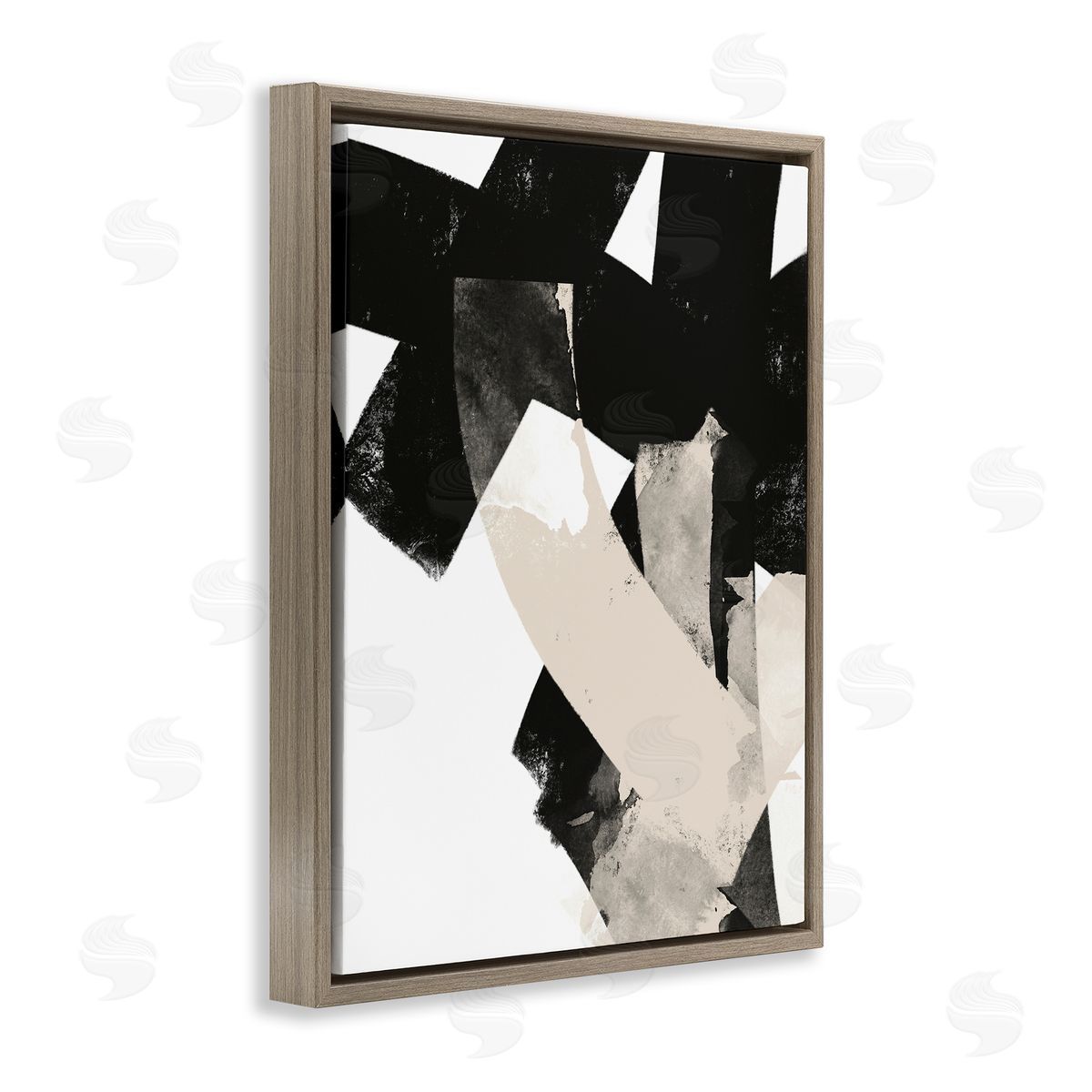 Brandon Wong Curved Layered Stripes Abstract Layered Brush Strokes  Brown Floating Frame Canvas Wall Art Print