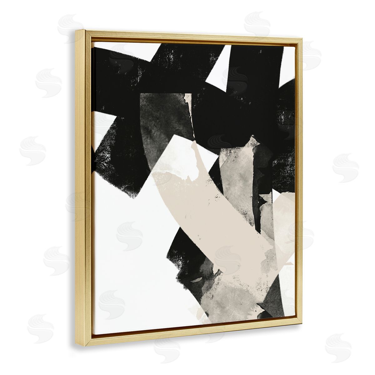 Brandon Wong Curved Layered Stripes Abstract Layered Brush Strokes  Gold Floating Frame Canvas Wall Art Print