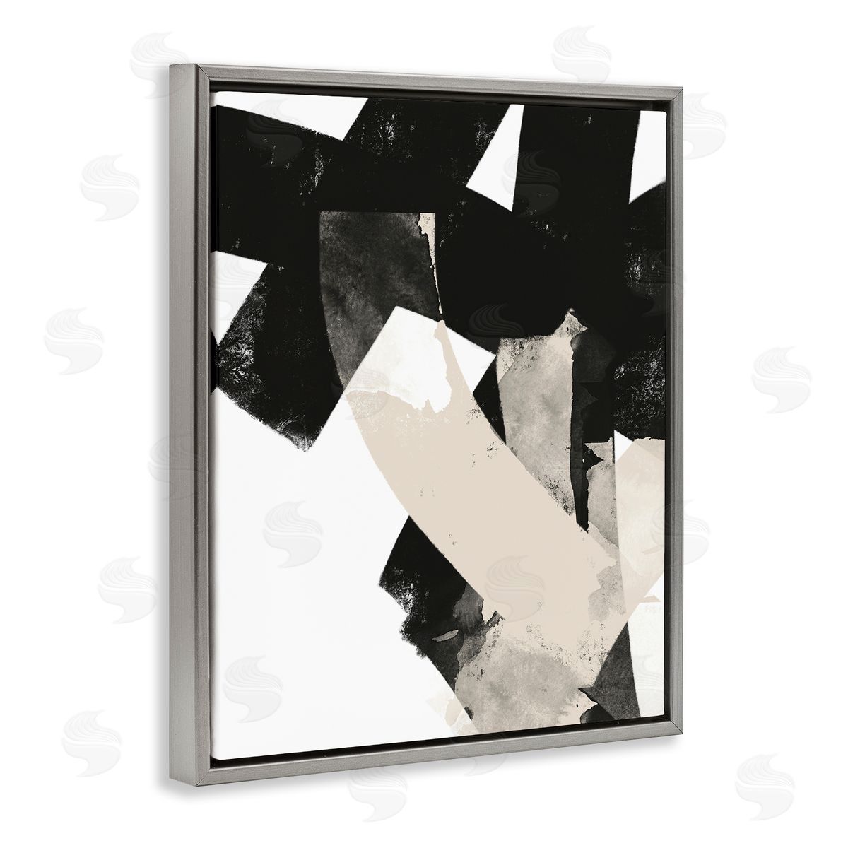 Brandon Wong Curved Layered Stripes Abstract Layered Brush Strokes  Gray Floating Frame Canvas Wall Art Print