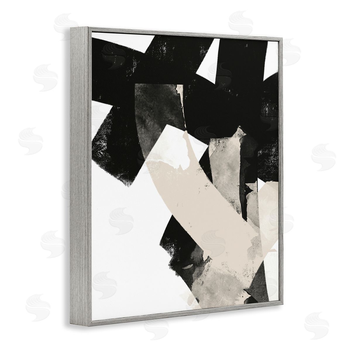 Brandon Wong Curved Layered Stripes Abstract Layered Brush Strokes  Gray Framed Giclee Wall Art Print