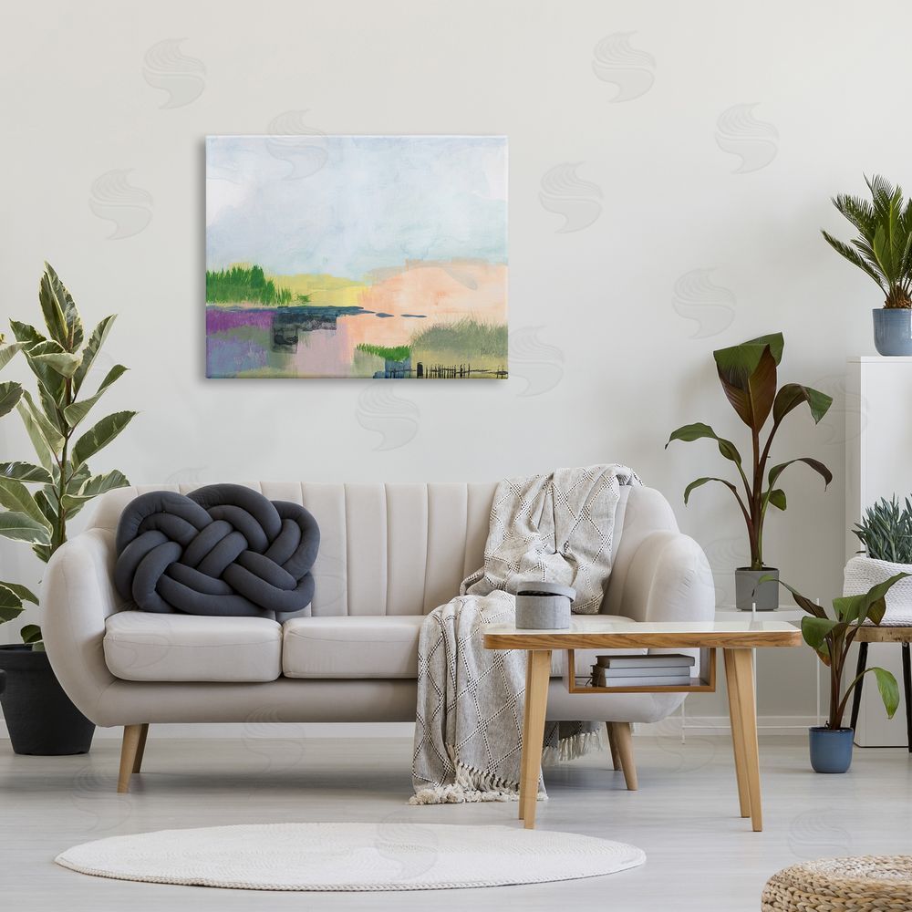 Jan Weiss Rural Pastel Landscape Comforting Farmland Hills Scenery Canvas Wall Art Print in Room