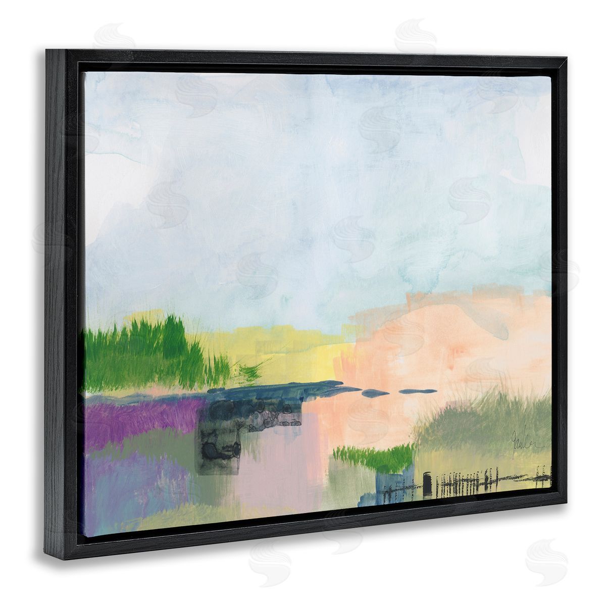 Jan Weiss Rural Pastel Landscape Comforting Farmland Hills Scenery Black Floating Frame Canvas Wall Art Print