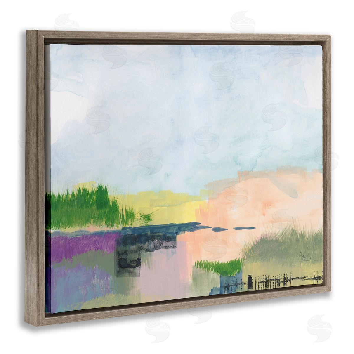Jan Weiss Rural Pastel Landscape Comforting Farmland Hills Scenery Brown Floating Frame Canvas Wall Art Print