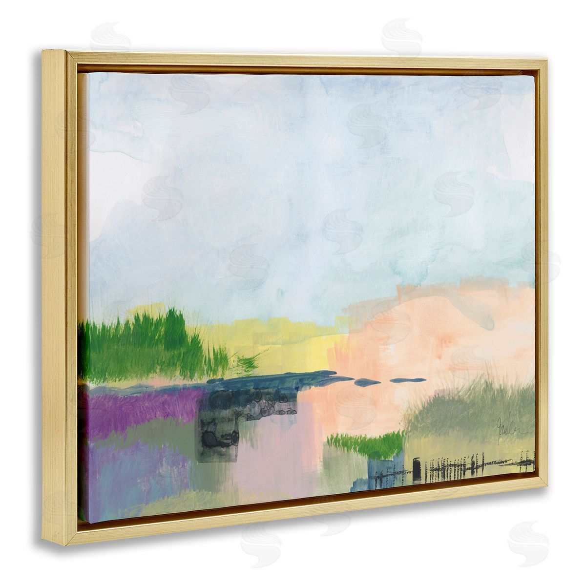 Jan Weiss Rural Pastel Landscape Comforting Farmland Hills Scenery Gold Floating Frame Canvas Wall Art Print