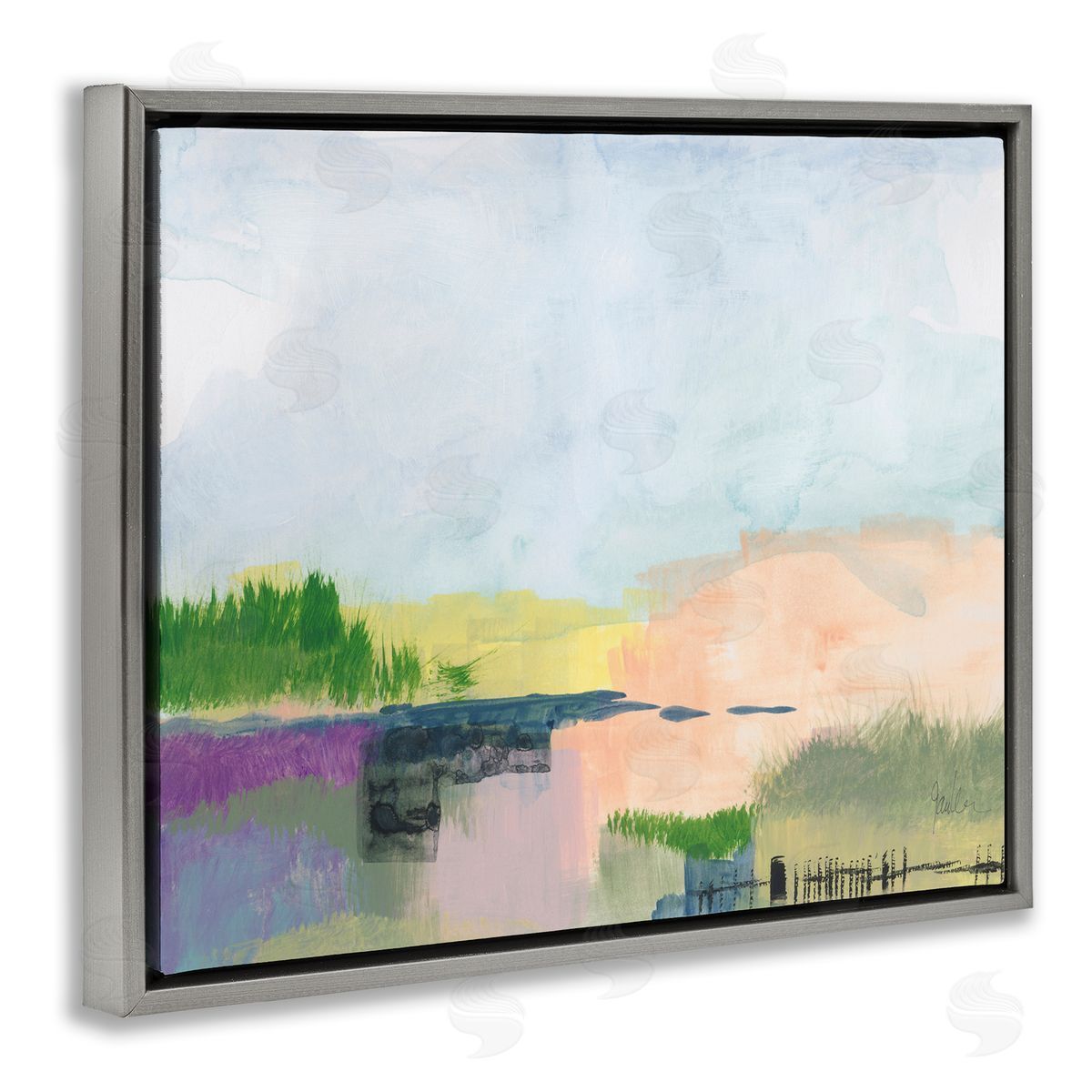 Jan Weiss Rural Pastel Landscape Comforting Farmland Hills Scenery Gray Floating Frame Canvas Wall Art Print