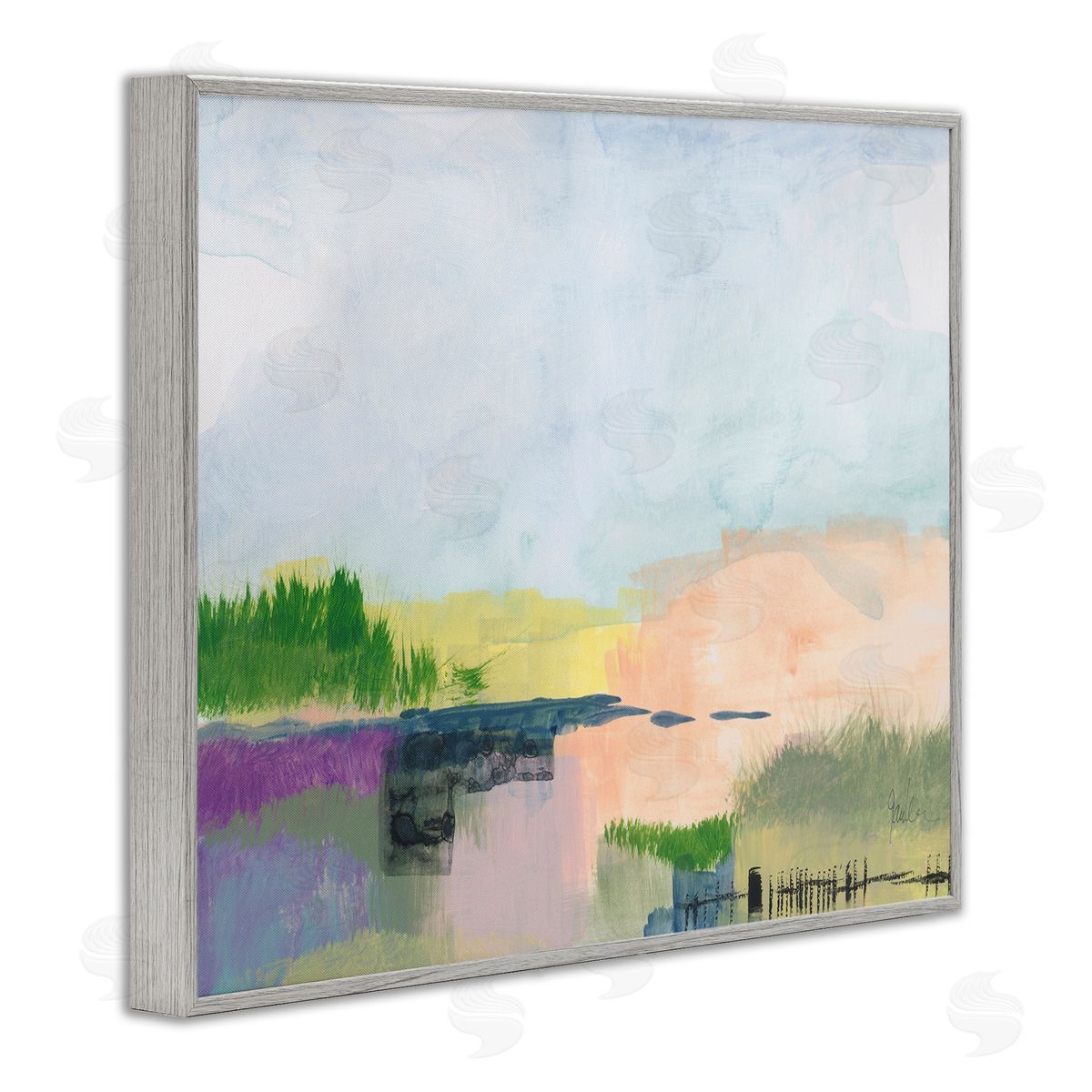 Jan Weiss Rural Pastel Landscape Comforting Farmland Hills Scenery Gray Framed Giclee Wall Art Print