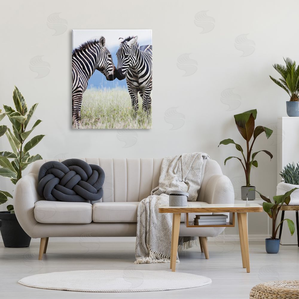Danita Delimont Heartwarming Zebras Kissing in Field Animal Wildlife  Canvas Wall Art Print in Room