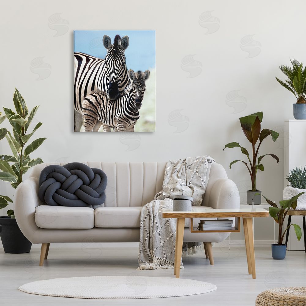 Danita Delimont Uplifting Zebra Family Mother Child Savanna Animals Canvas Wall Art Print in Room