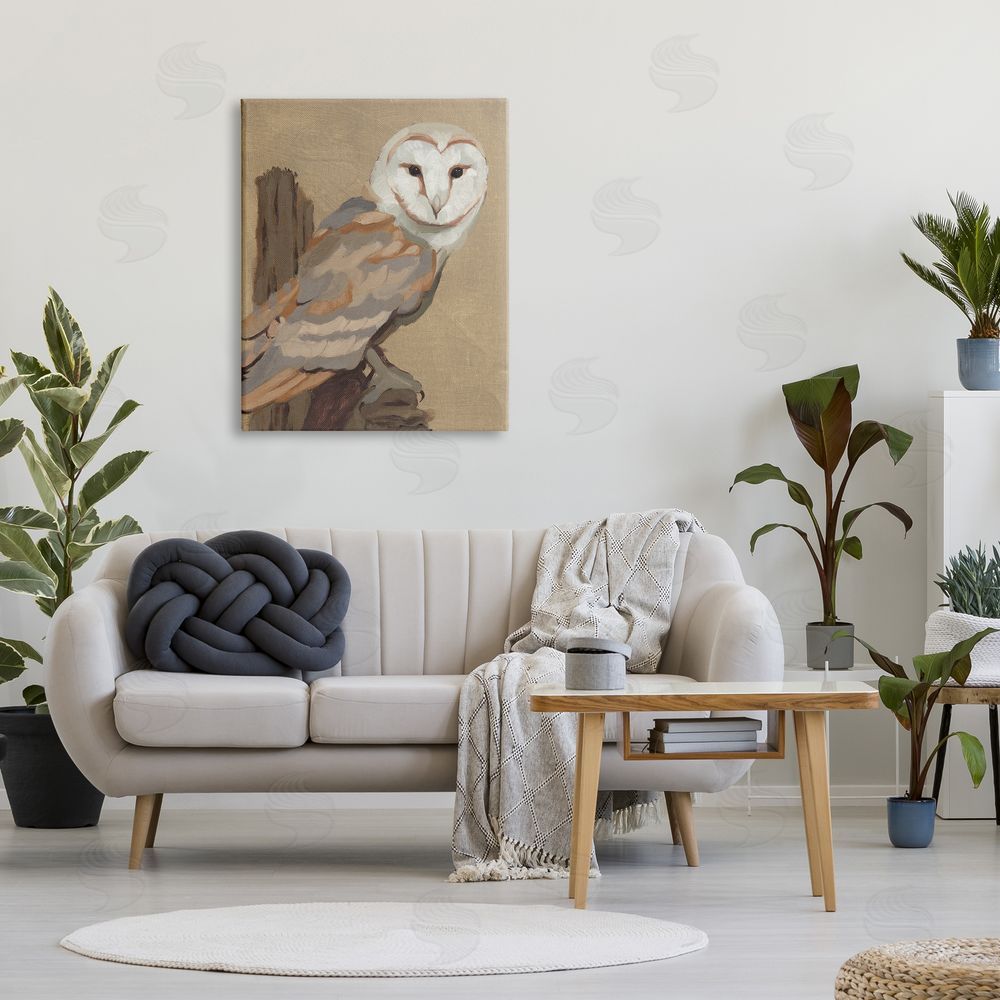 Jacob Green Barn Owl Bird Perched Gazing Wildlife Animal Painting Canvas Wall Art Print in Room