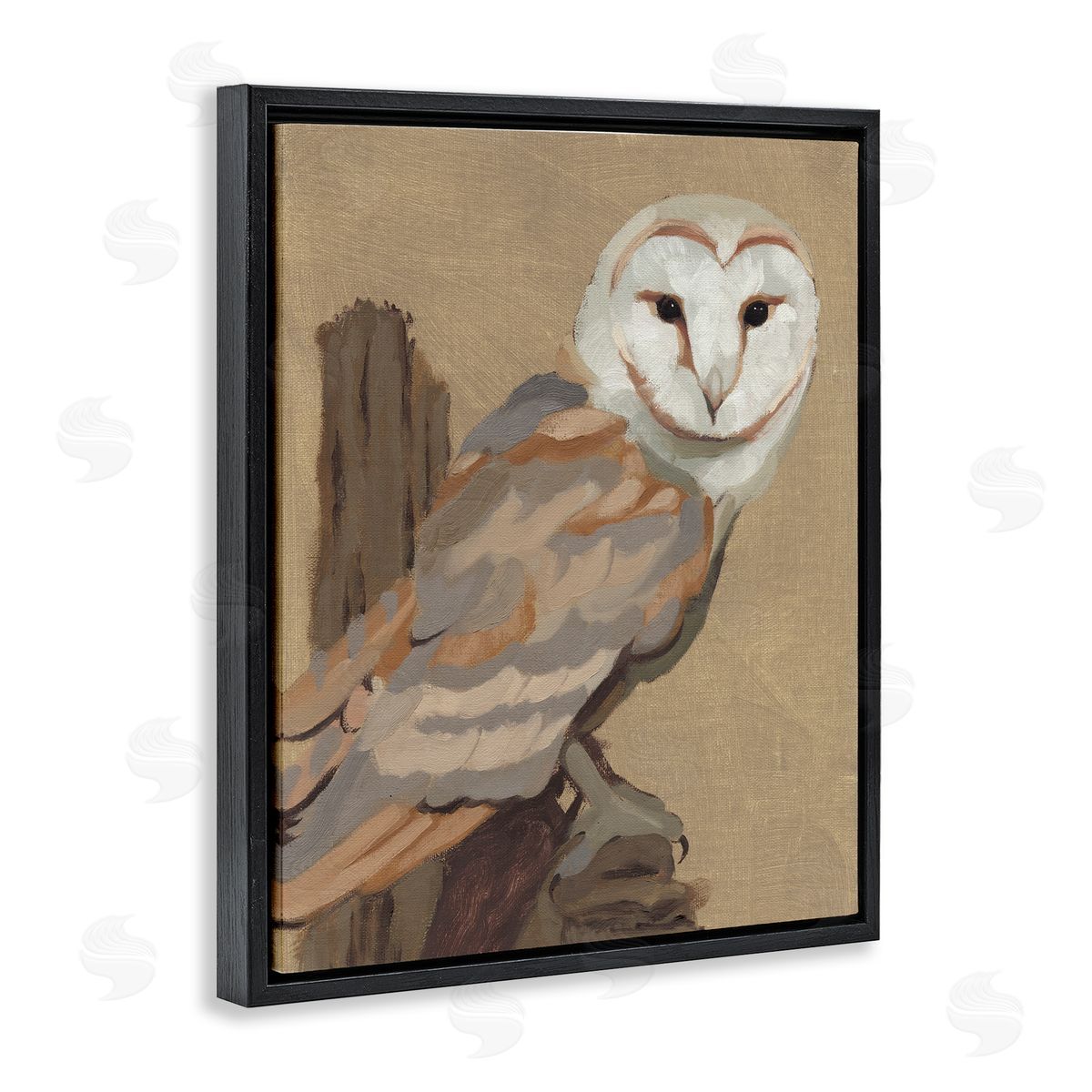 Jacob Green Barn Owl Bird Perched Gazing Wildlife Animal Painting Black Floating Frame Canvas Wall Art Print