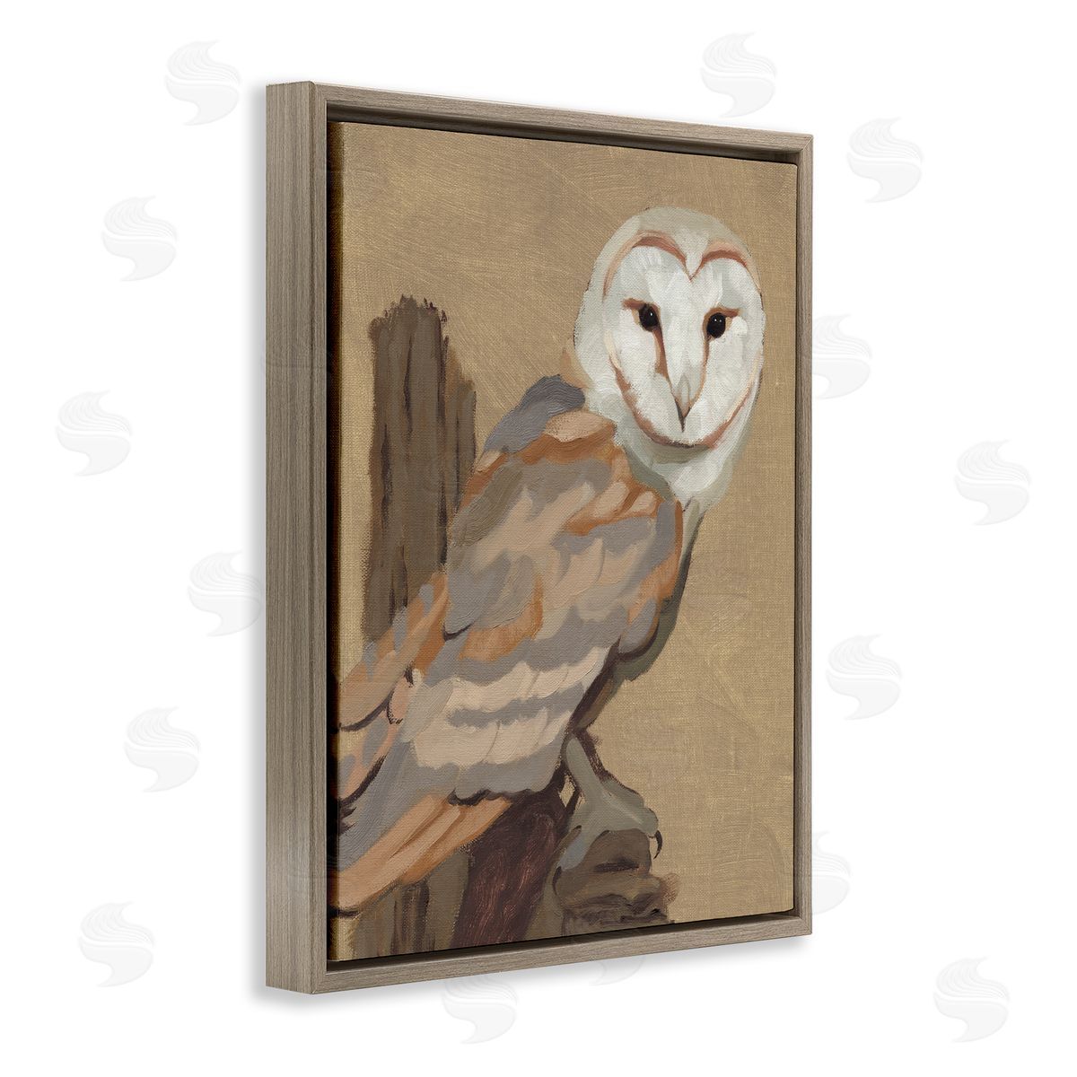 Jacob Green Barn Owl Bird Perched Gazing Wildlife Animal Painting Brown Floating Frame Canvas Wall Art Print