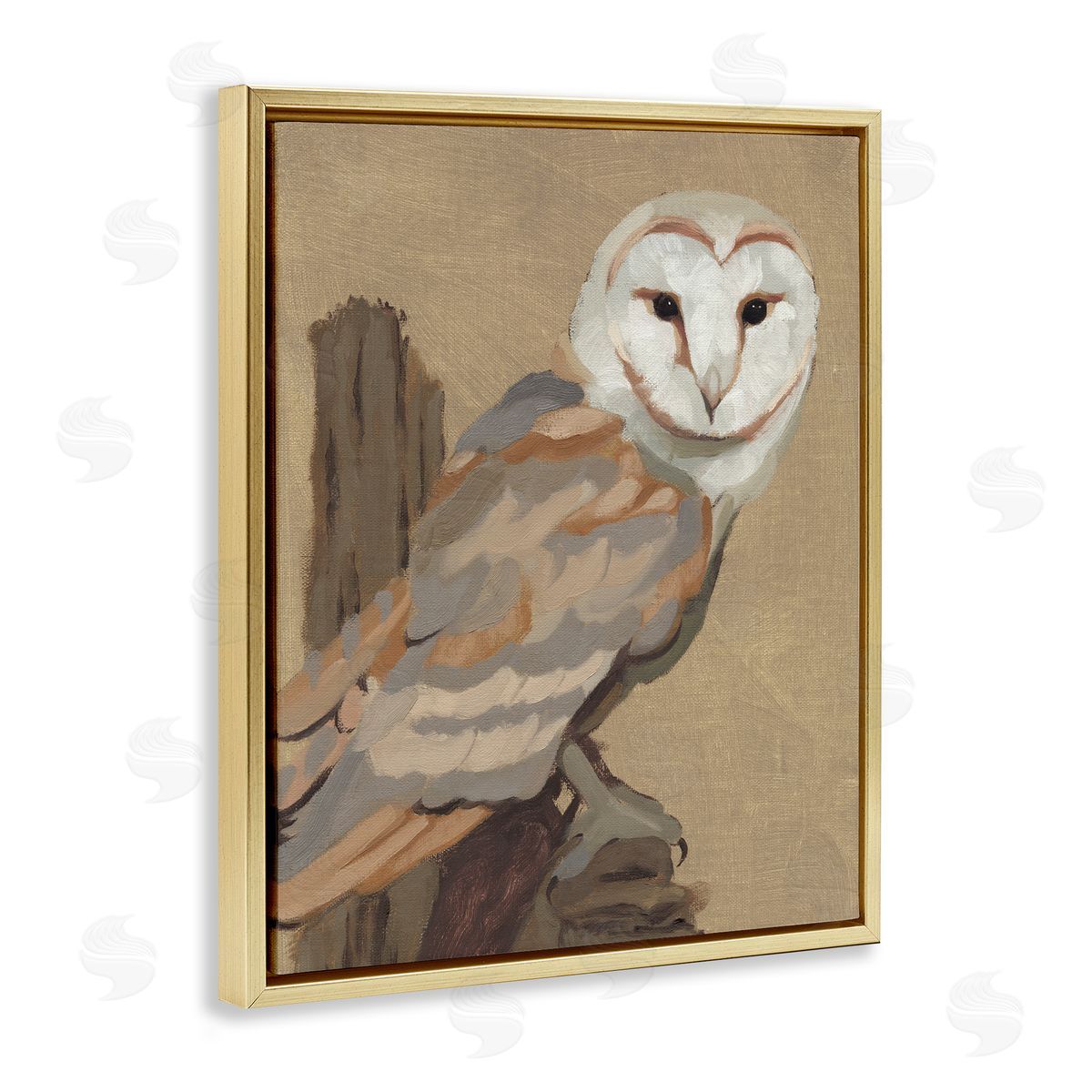 Jacob Green Barn Owl Bird Perched Gazing Wildlife Animal Painting Gold Floating Frame Canvas Wall Art Print