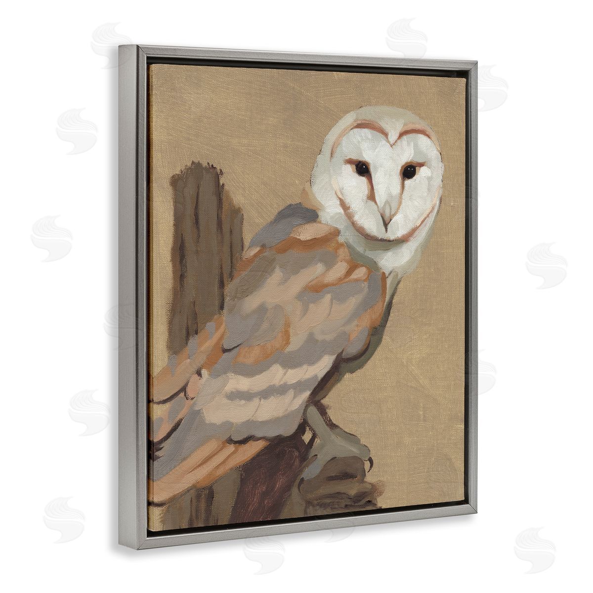 Jacob Green Barn Owl Bird Perched Gazing Wildlife Animal Painting Gray Floating Frame Canvas Wall Art Print