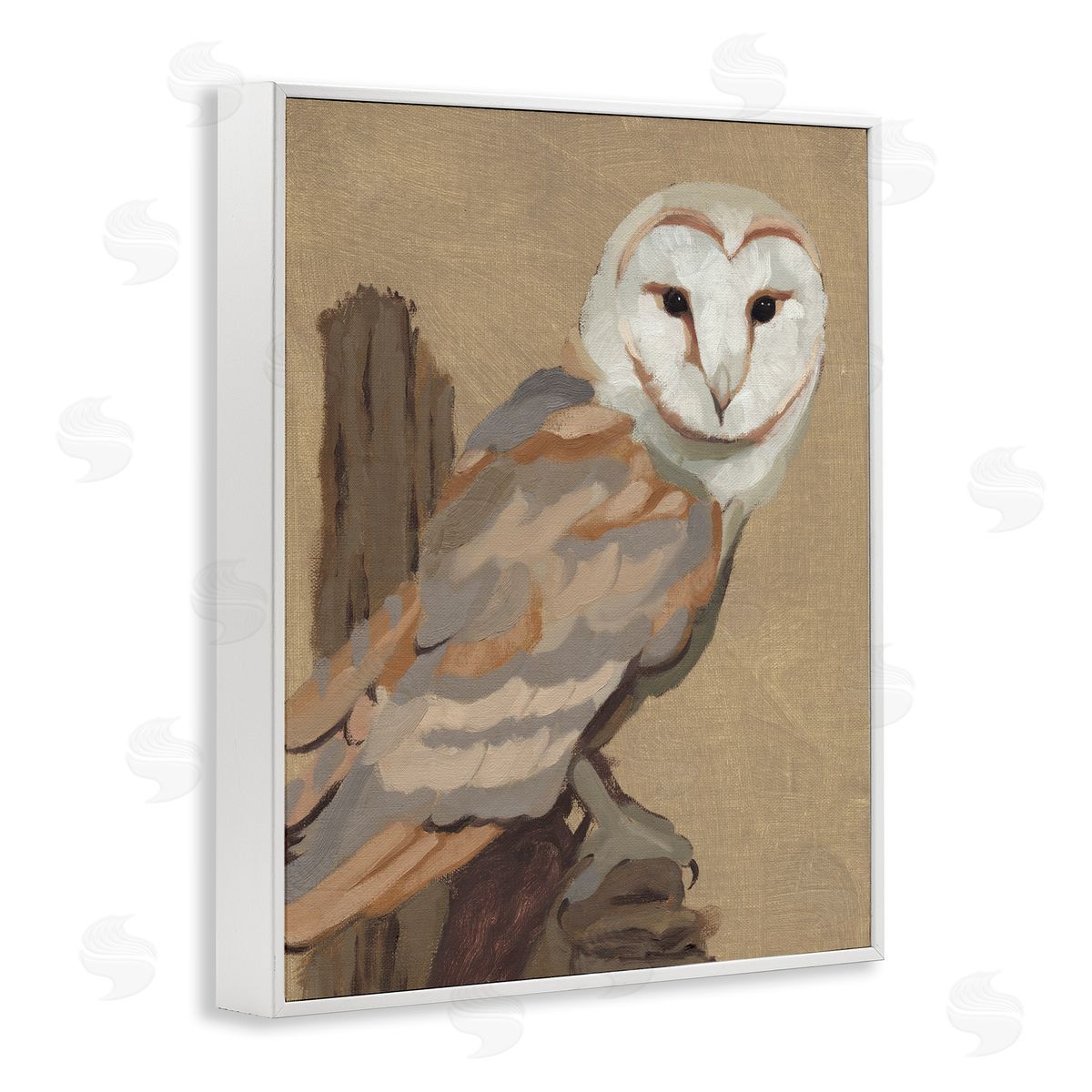 Jacob Green Barn Owl Bird Perched Gazing Wildlife Animal Painting White Framed Giclee Wall Art Print