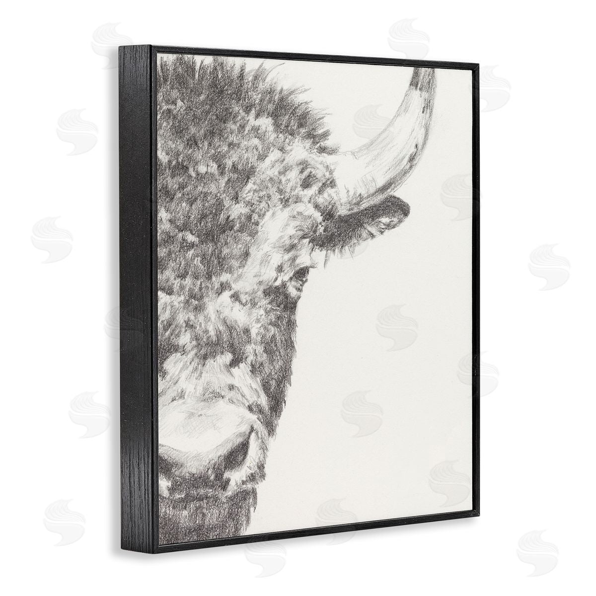 Ethan Harper Rural Bison Animal Drawing Detailed Graphite Wildlife Black Framed Giclee Wall Art Print