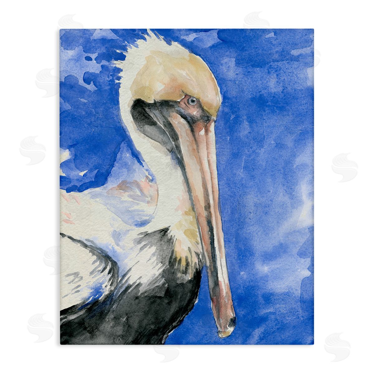 Jennifer Paxton Parker Elegant Pelican Bird Tucked Beak Bold Blue Painting Stretched Canvas Wall Art Print