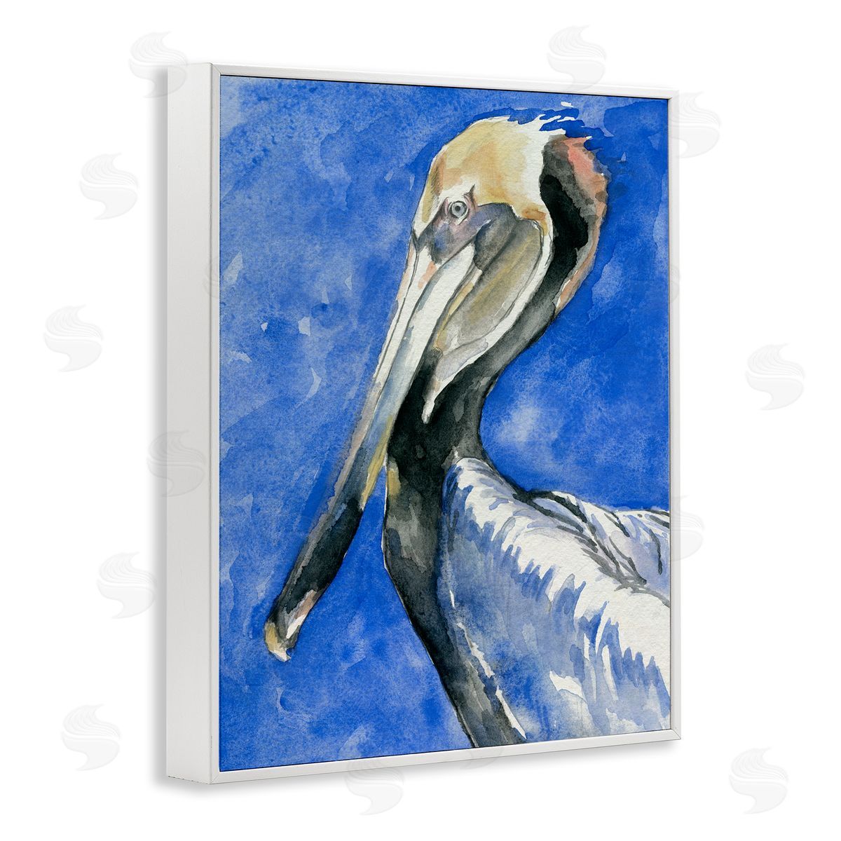 Jennifer Paxton Parker Vivid Pelican Wildlife Bird Blue Watercolor Detail  White Framed Giclee Wall Art Print
