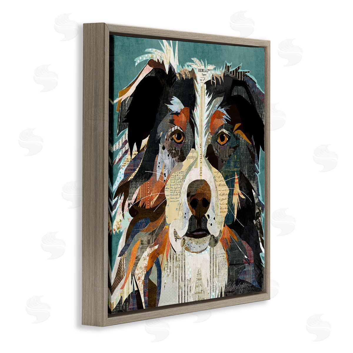 Traci Anderson Fluffy Dog Portrait Modern Script Collage Overlay Brown Floating Frame Canvas Wall Art Print
