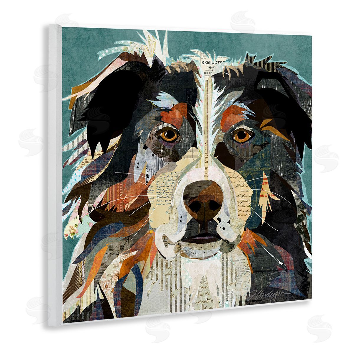 Traci Anderson Fluffy Dog Portrait Modern Script Collage Overlay Wooden Wall Plaque Art Print