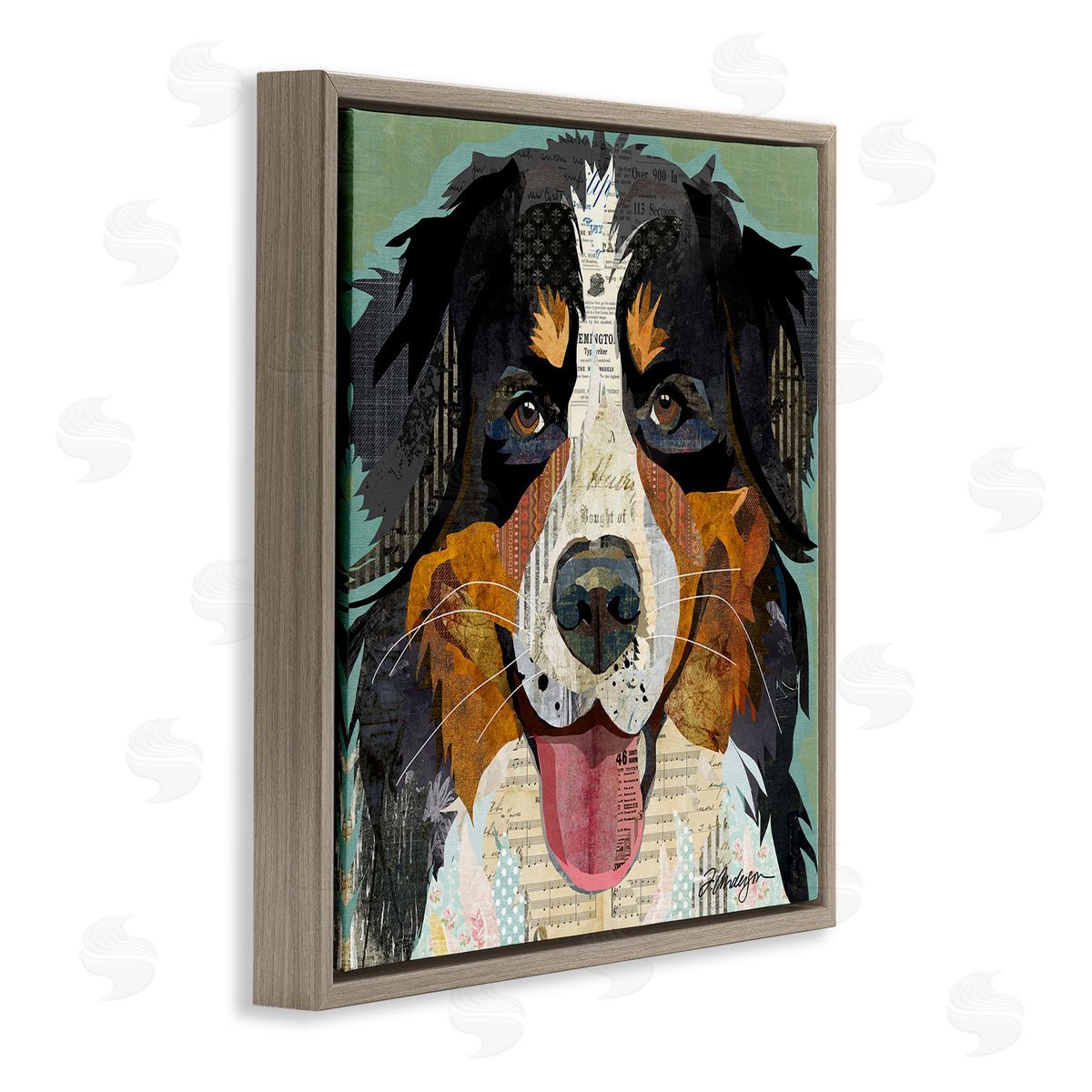 Bernese Mountain Dog Collage Brown Floating Frame Canvas Wall Art, Home Decor by Traci Anderson