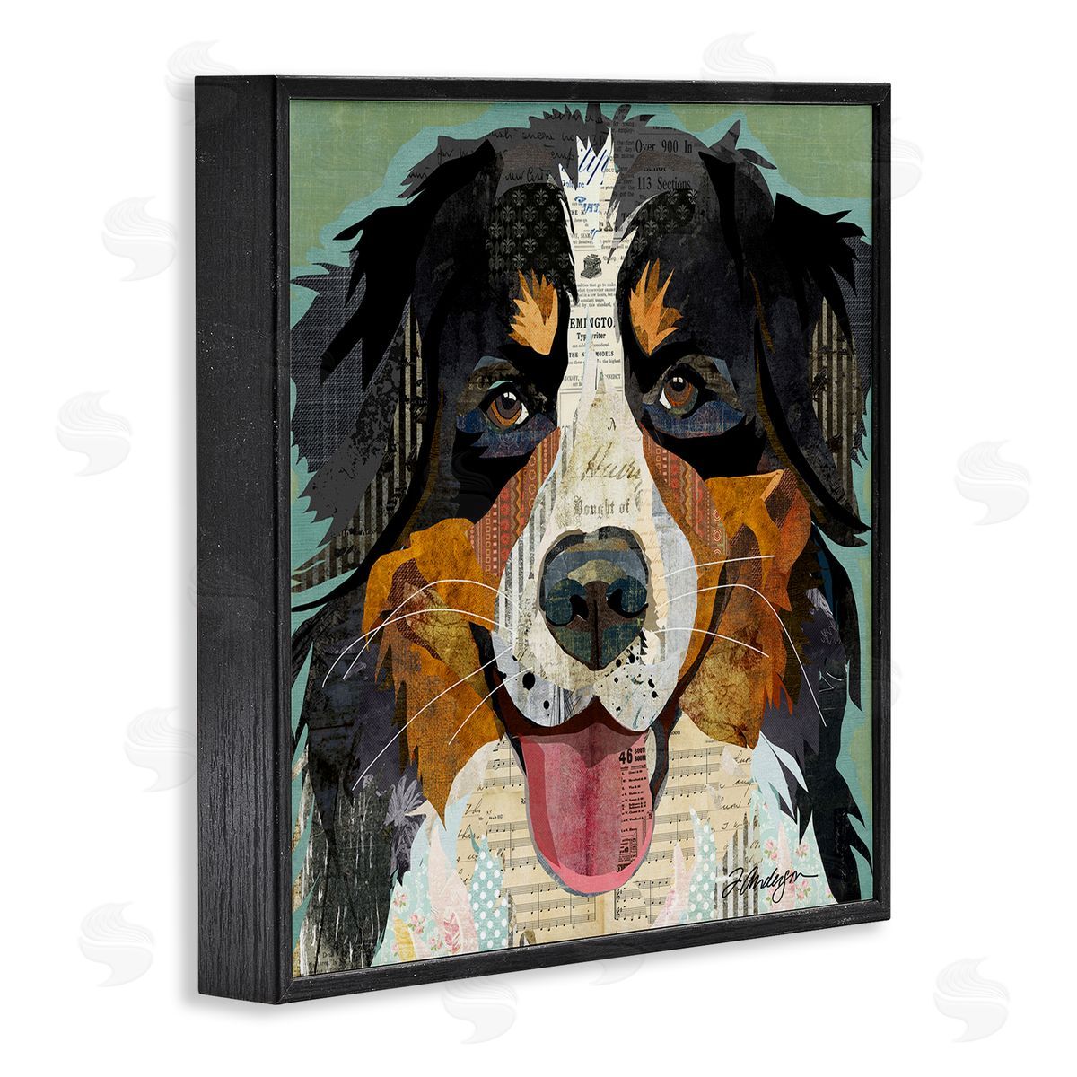 Bernese Mountain Dog Collage Black Frame Print Wall Art, Home Decor by Traci Anderson