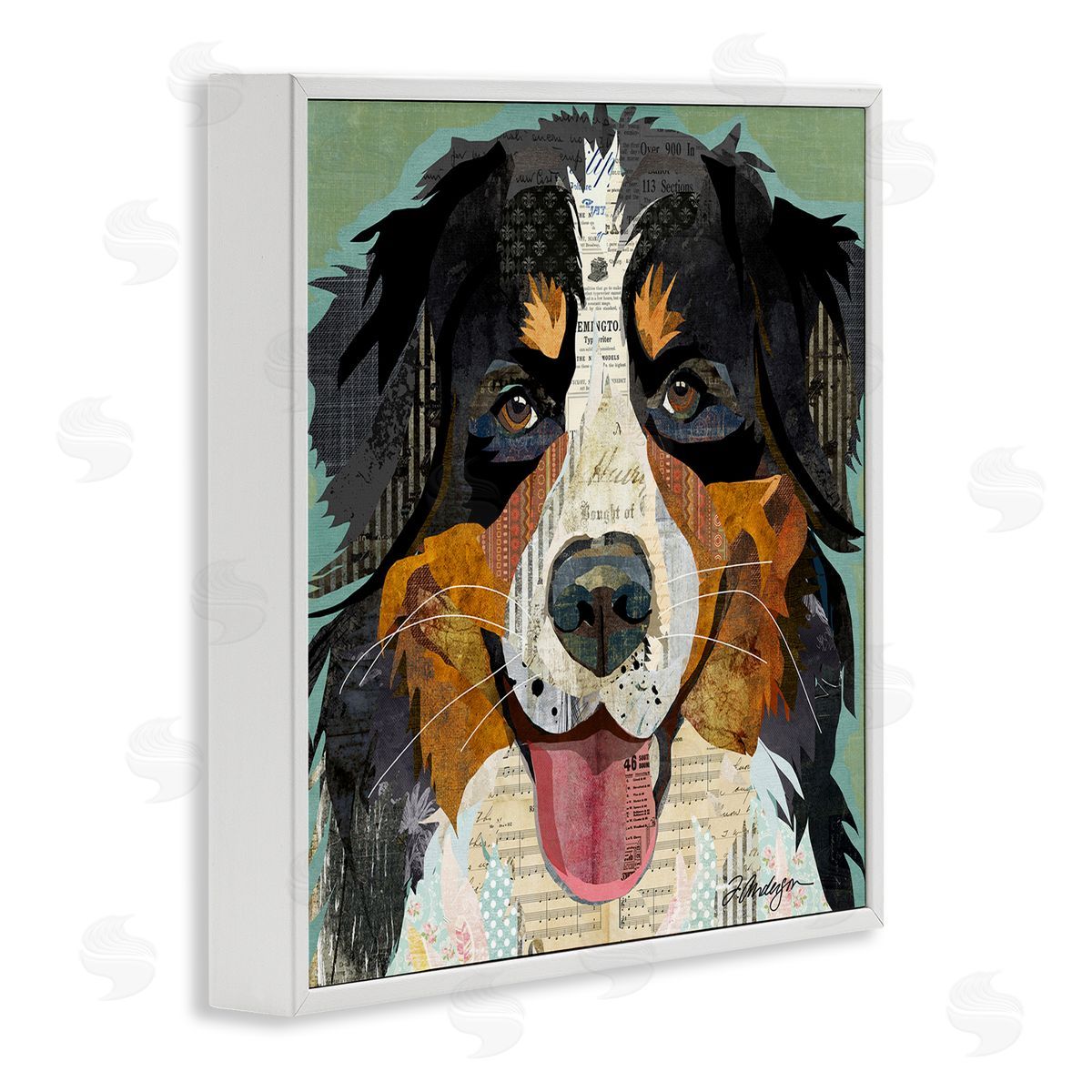 Bernese Mountain Dog Collage White Frame Print Wall Art, Home Decor by Traci Anderson