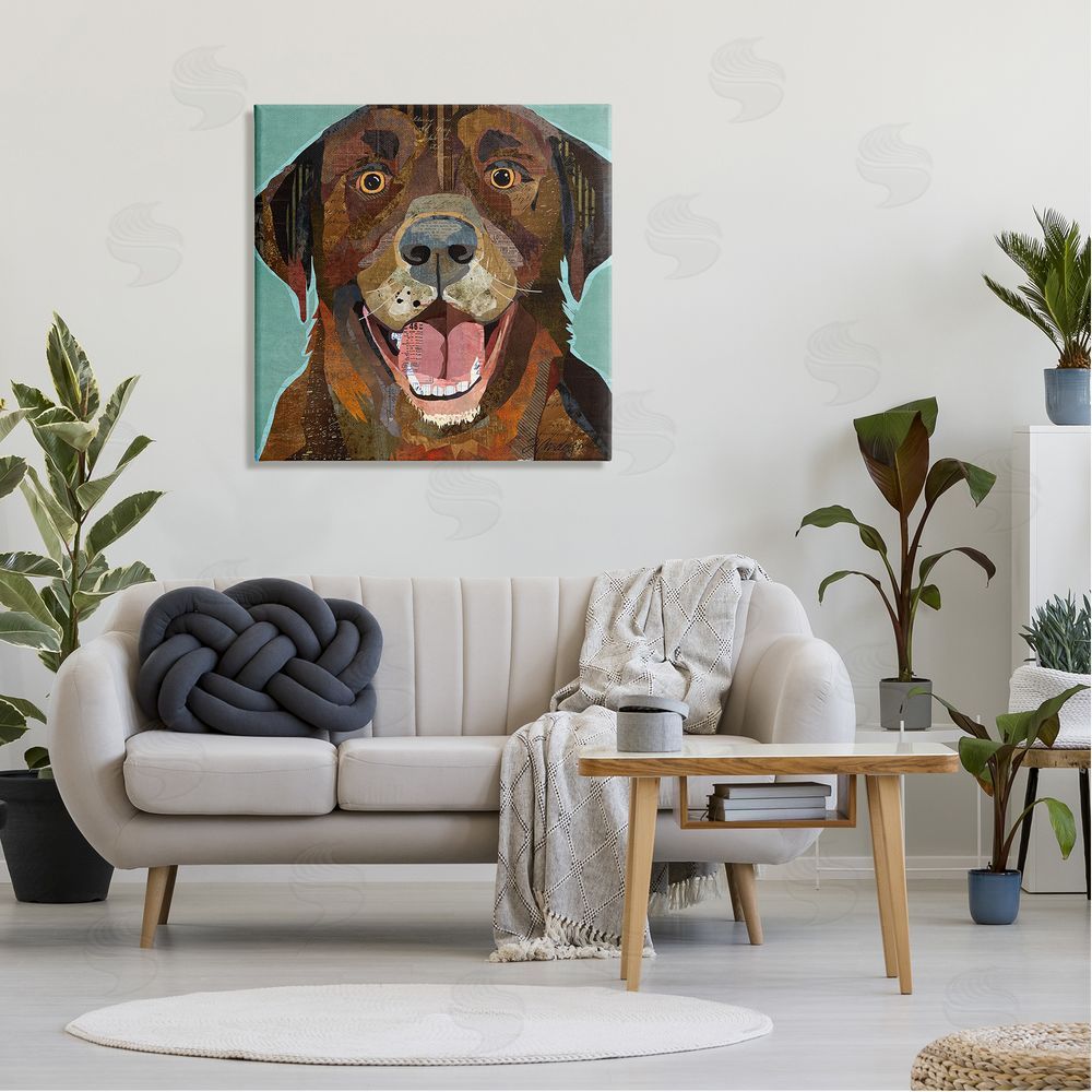 Traci Anderson Collaged Ephemera Dog Portrait Painting Brown Labrador   Canvas Wall Art in Room