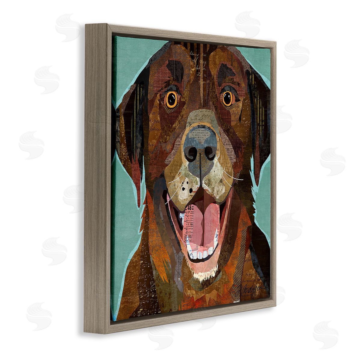 Traci Anderson Collaged Ephemera Dog Portrait Painting Brown Labrador   Brown Floating Frame Canvas Wall Art Print