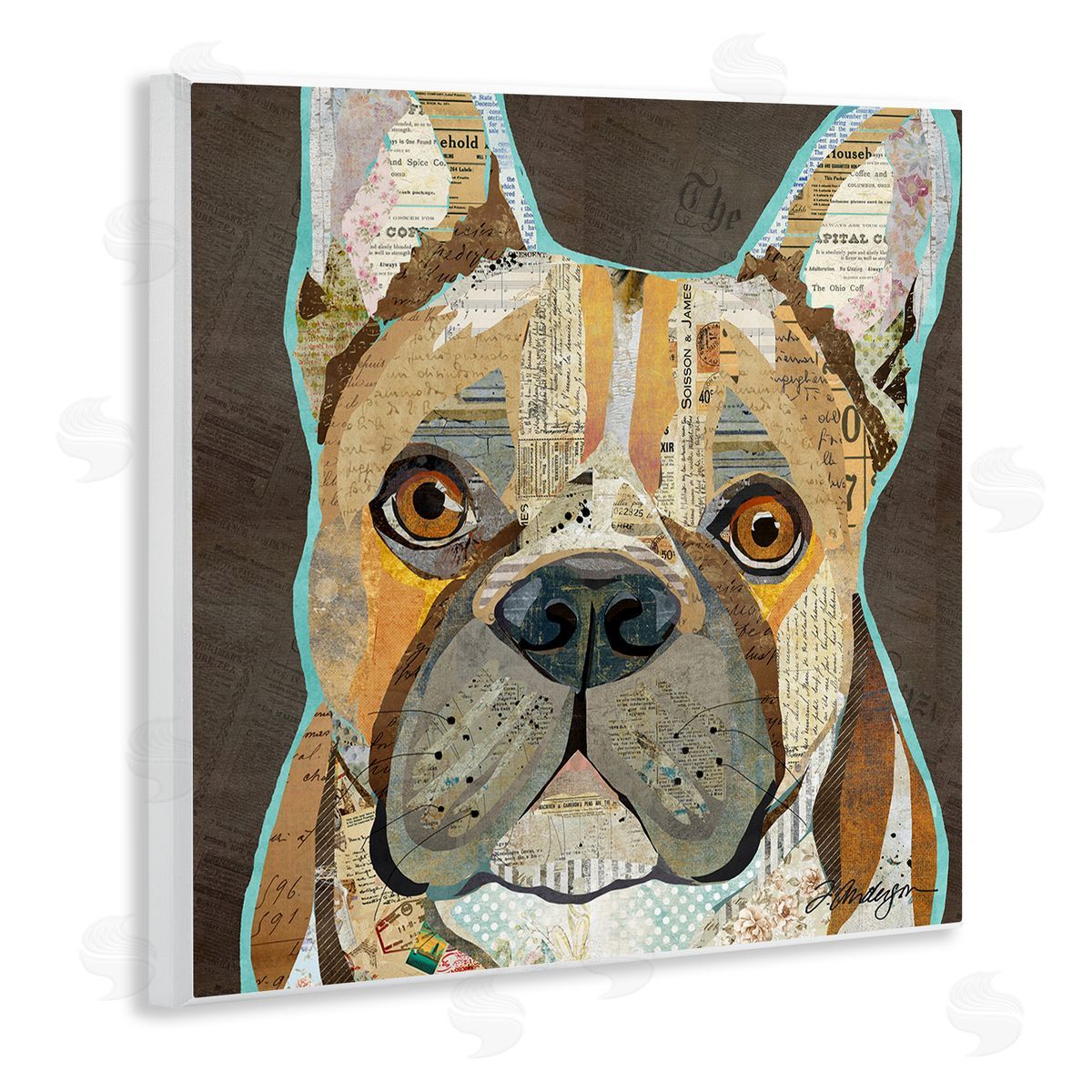 Traci Anderson Mixed Ephemera Animal Collage French Bulldog Portrait Wooden Wall Plaque Art Print