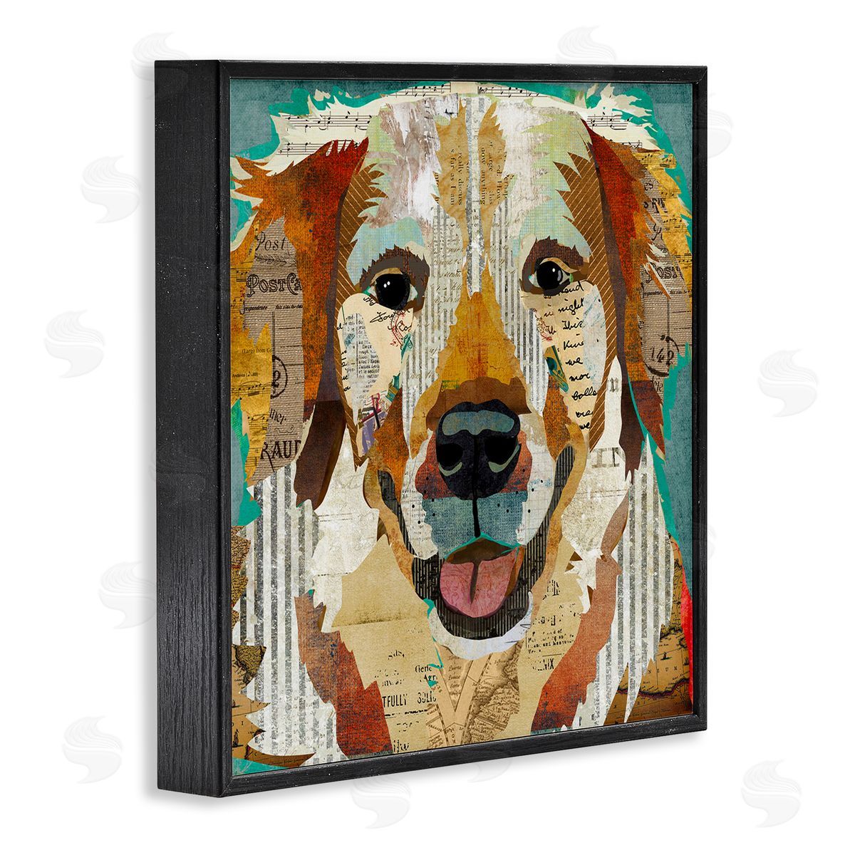 Traci Anderson Layered Dog Animal Portrait Ephemera Patchwork Collage Black Framed Glicee Wall Art Print