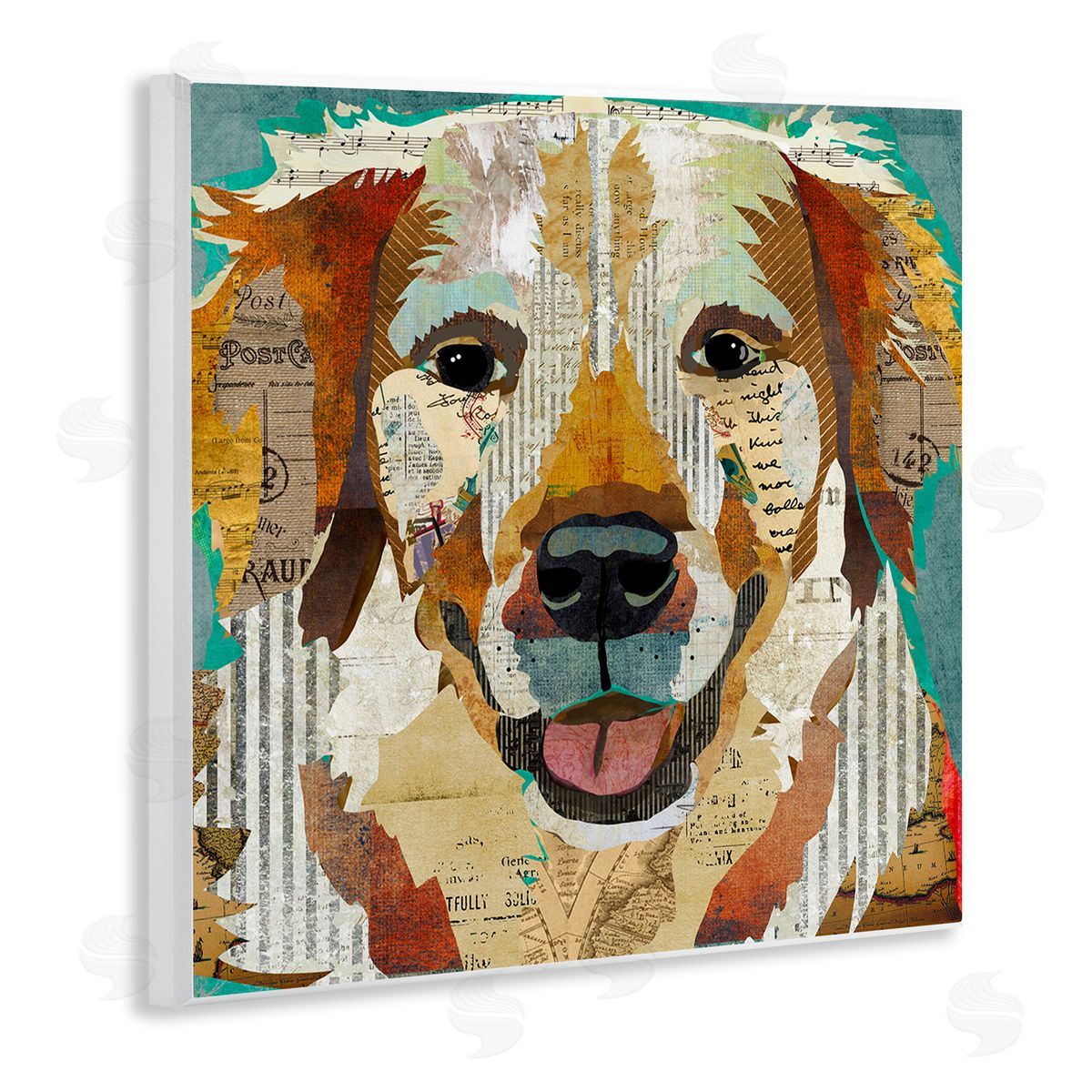 Traci Anderson Layered Dog Animal Portrait Ephemera Patchwork Collage Wooden Wall Plaque Art Print