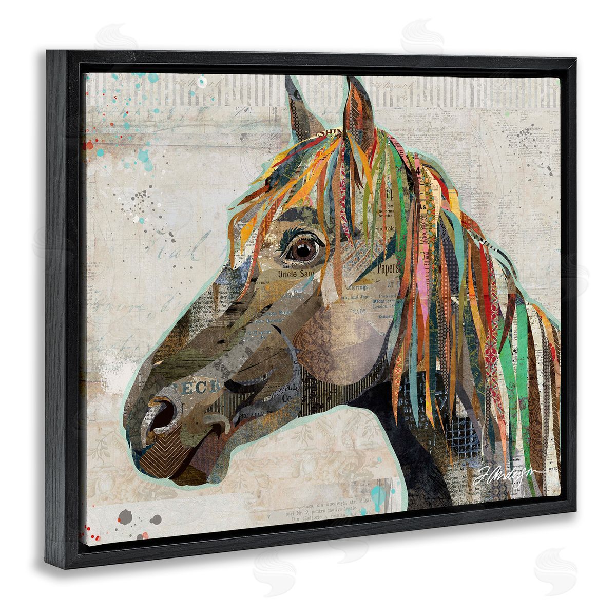 Traci Anderson Farm Horse Animal Portrait Varied Script Words  Black Floating Frame Canvas Wall Art Print