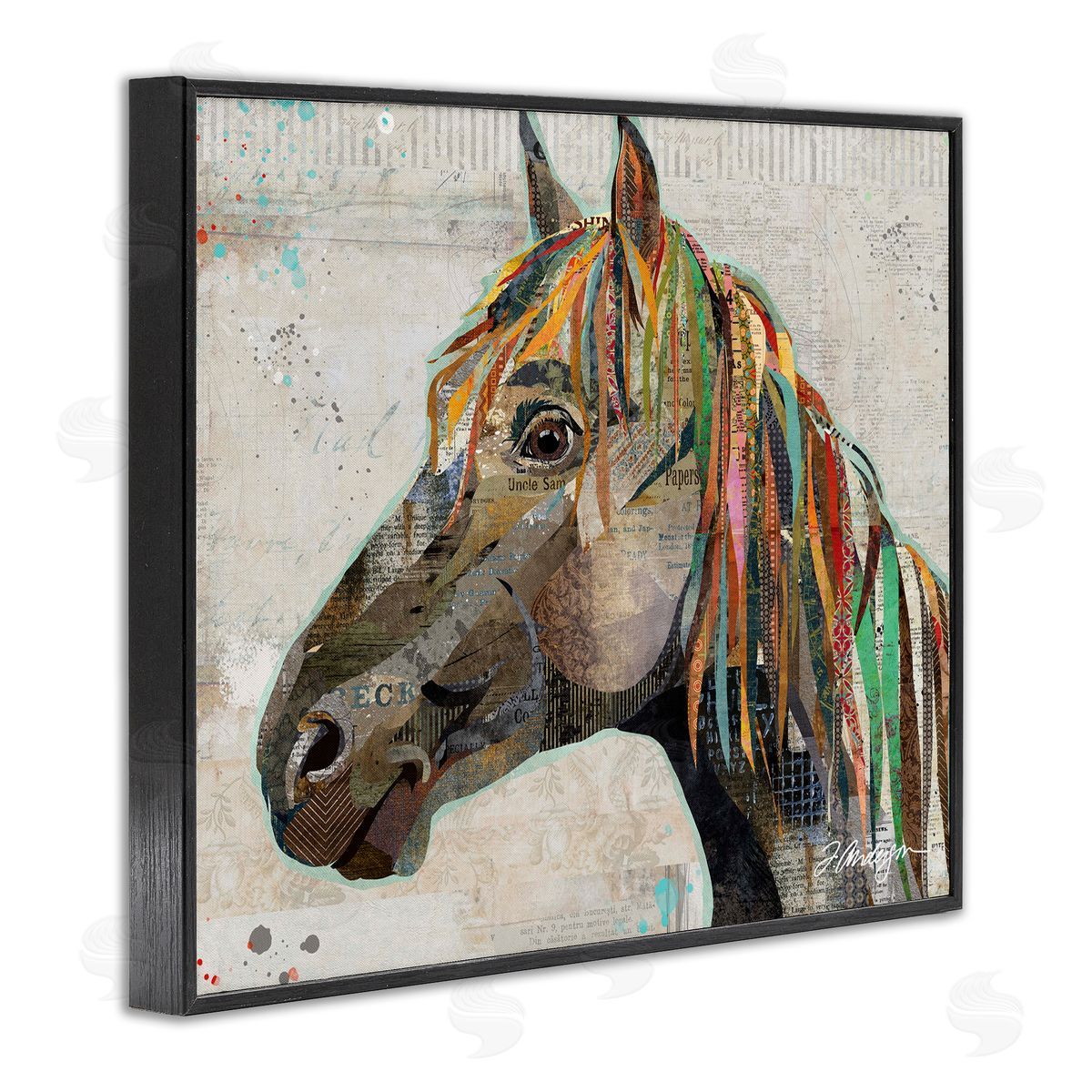 Traci Anderson Farm Horse Animal Portrait Varied Script Words  Black Framed Giclee Wall Art Print