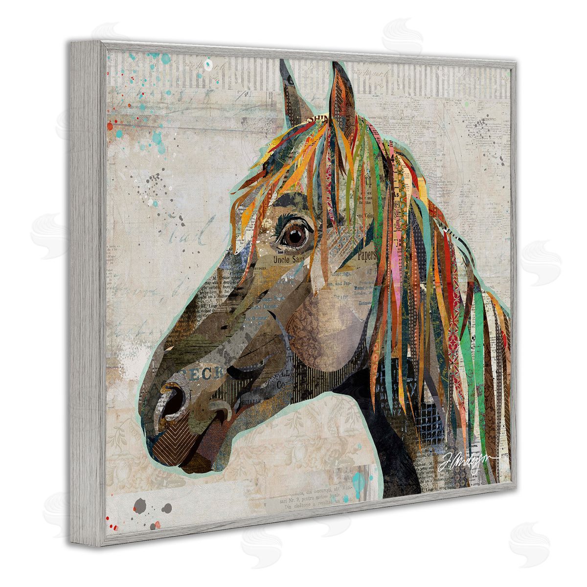 Traci Anderson Farm Horse Animal Portrait Varied Script Words  Gray Framed Giclee Wall Art Print