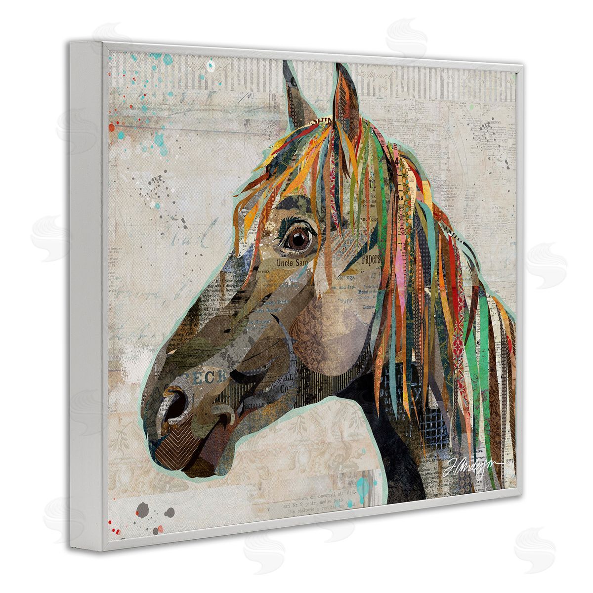 Traci Anderson Farm Horse Animal Portrait Varied Script Words  White Framed Giclee Wall Art Print