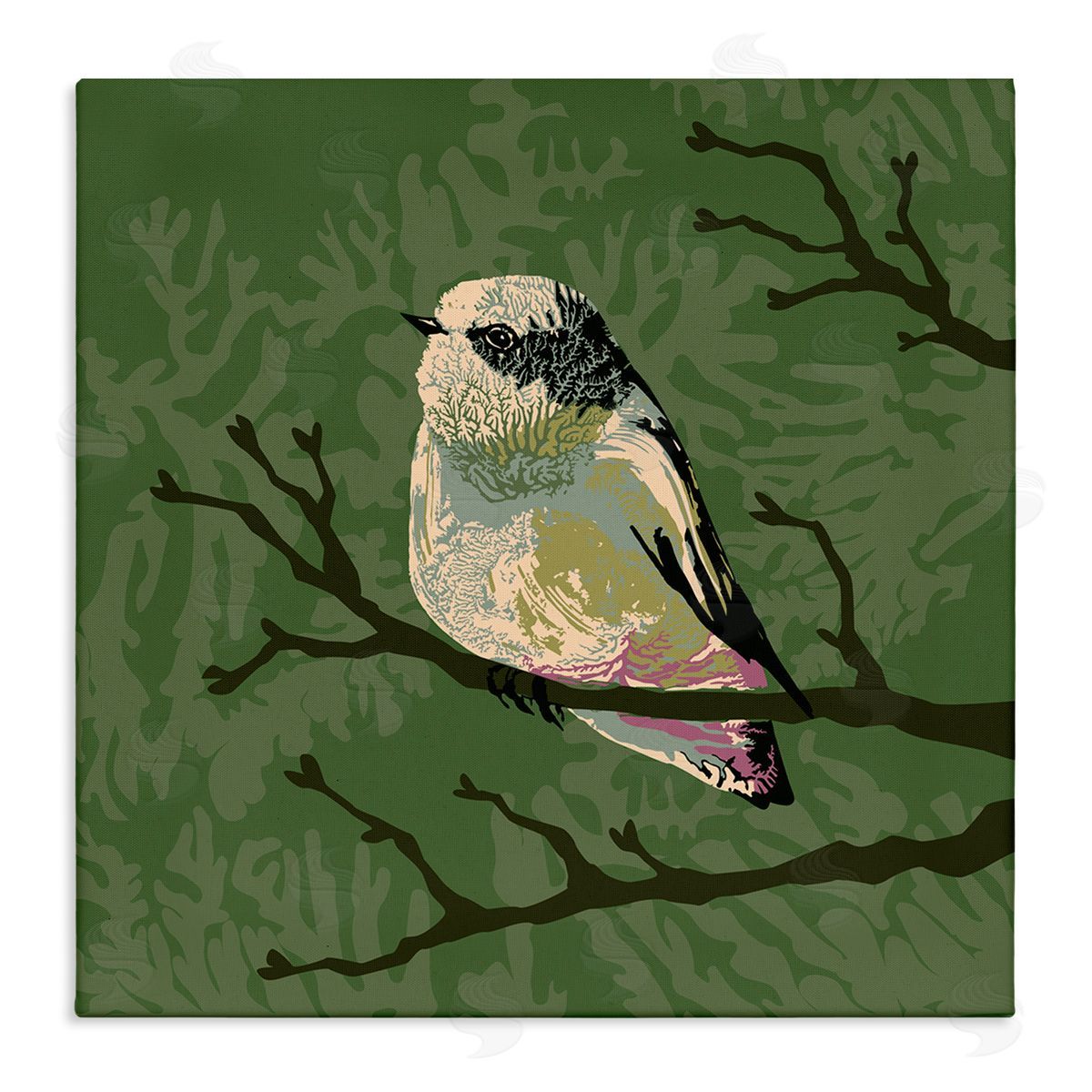 Verbrugge Watercolor Bird Perched on Tree Branch Wildlife Animal Portrait  Stretched Canvas Wall Art Print