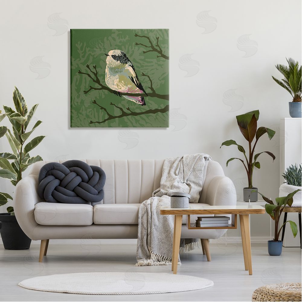 Verbrugge Watercolor Bird Perched on Tree Branch Wildlife Animal Portrait  Canvas Wall Art in Room