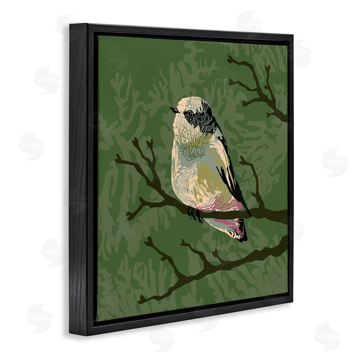 Verbrugge Watercolor Bird Perched on Tree Branch Wildlife Animal Portrait  Black Floating Frame Canvas Wall Art Print