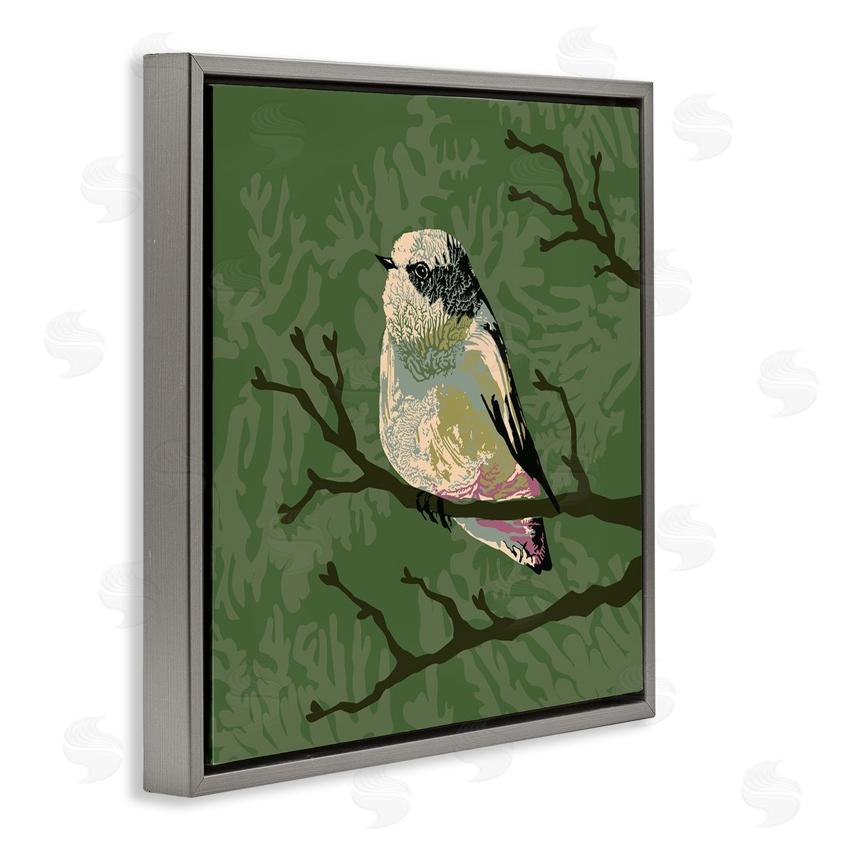 Verbrugge Watercolor Bird Perched on Tree Branch Wildlife Animal Portrait  Gray Floating Frame Canvas Wall Art Print