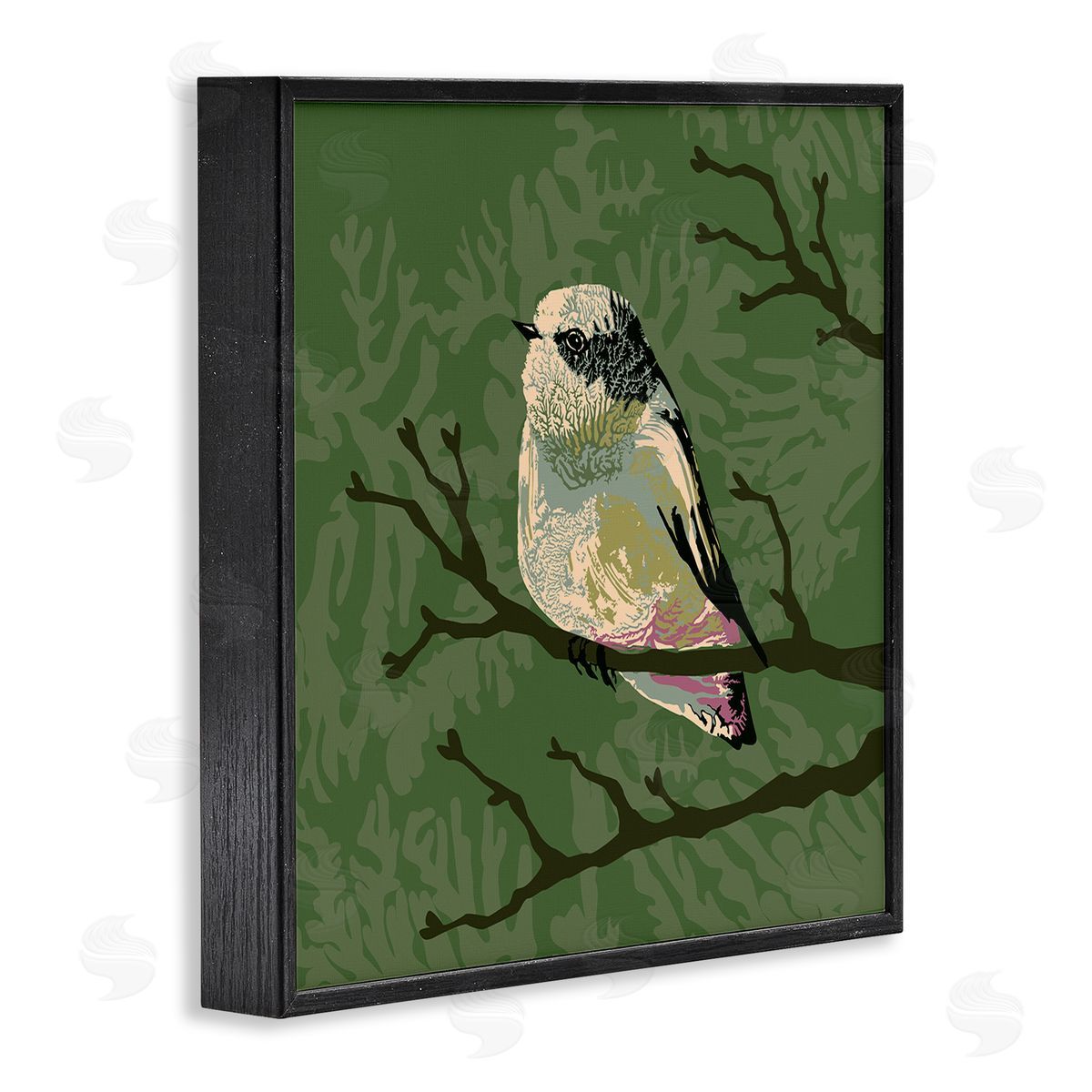 Verbrugge Watercolor Bird Perched on Tree Branch Wildlife Animal Portrait  Black Framed Glicee Wall Art Print
