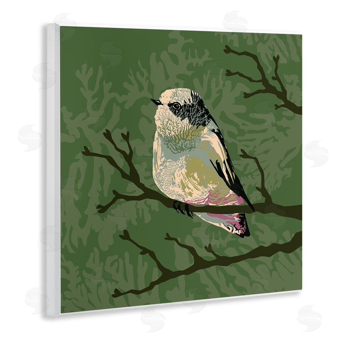 Verbrugge Watercolor Bird Perched on Tree Branch Wildlife Animal Portrait  Wooden Wall Plaque Art Print